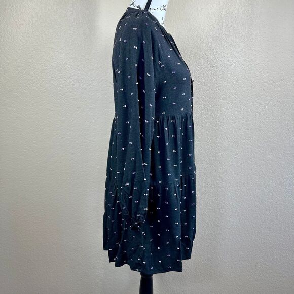 ZARA Womens Charcoal Gray Purple Embroidered Polka Dot Mini Dress S cottagecore - Picture 14 of 16